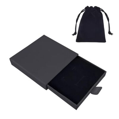  Small Jewelry Gift Box and Velvet Bag, Necklace Bracelet Earring Black