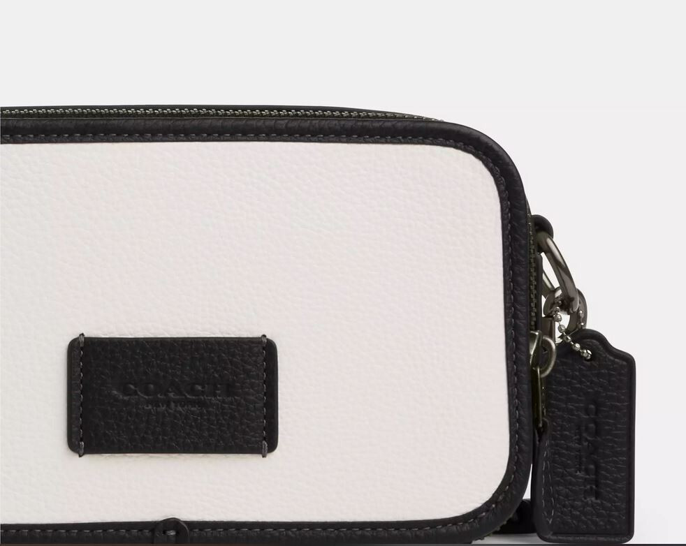 NWT COACH Wyatt Pebble Leather Crossbody Gunmetal Black Trim Chalk