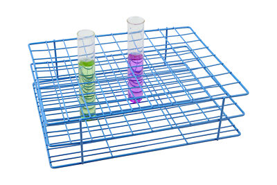 Eisco Labs Blue Epoxy Coated Steel Wire Test Tube Rack, 80 Holes, 8x10 Format