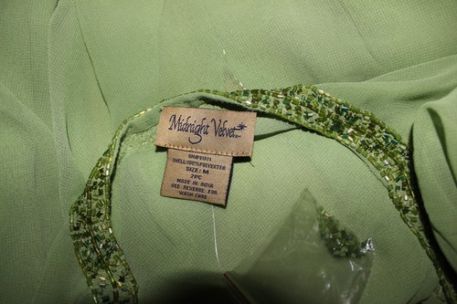MIDNIGHT VELVET Green Sheer Crepe Open Jacket Beads Size M Party Cocktail Wear - Picture 4 of 4