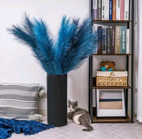 Faux Pampas Grass Tall Artificial Large Pampas Grass Decor 6 Pcs 44''/3.7ft Blue - Picture 6 of 6