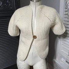 Vamp Vtg Koret Sweater Coat Short Sleeve Cardigan Wool Wood Button Cottagecore S