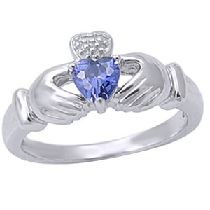 Authentic 14K Gold Plated Claddagh Tanzanite Heart Wedding Promise Ring Valentine Gifts