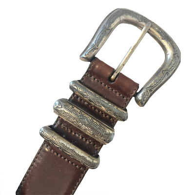 Fossil brown leather belt with metal accents, size 29 | eBay display picture 3