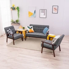 Modern Fabric Loveseat Sofa Couch Upholstered 2-Seat Wood Armchair