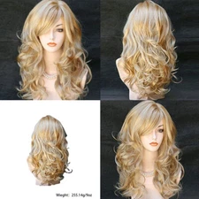 US 1 Pcs Women Long Curly Body Wavy Heat Resistant Blonde Highlights Full Hair