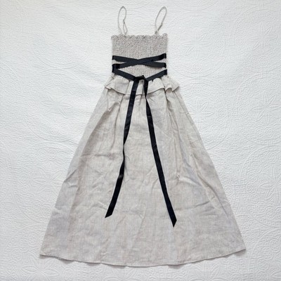 Reformation Miles Smocked Linen Midi Dress, Oatmeal | eBay Reformation Miles Smocked Linen Midi Dress, Oatmeal | eBay