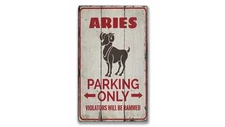 Aries Parking Rustic Distressed Sign, Personalized Wood Sign