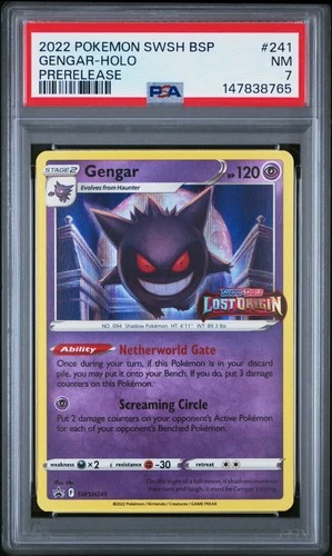 2022 POKEMON SWSH BLACK STAR PROMO PRERELEASE #241 GENGAR-HOLO PSA 7