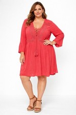 Torrid Dress 2 Women Plus 2X Knee Length Party Crinkle Gauze Crochet Trim BOHO