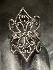 Sterling Silver  Marcasite Open Filigree Vintage Ring Size 7