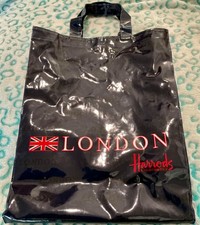 HARRODS London Knightsbridge Flag PVC Cotton Navy Blue Shopping Tote Bag 14x12x4