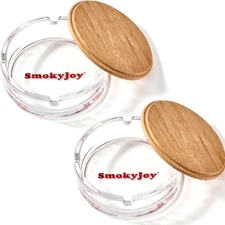 Ashtray with Lid for Outside Patio, Windproof Ash Tray, Glass Smokeless Ashtray