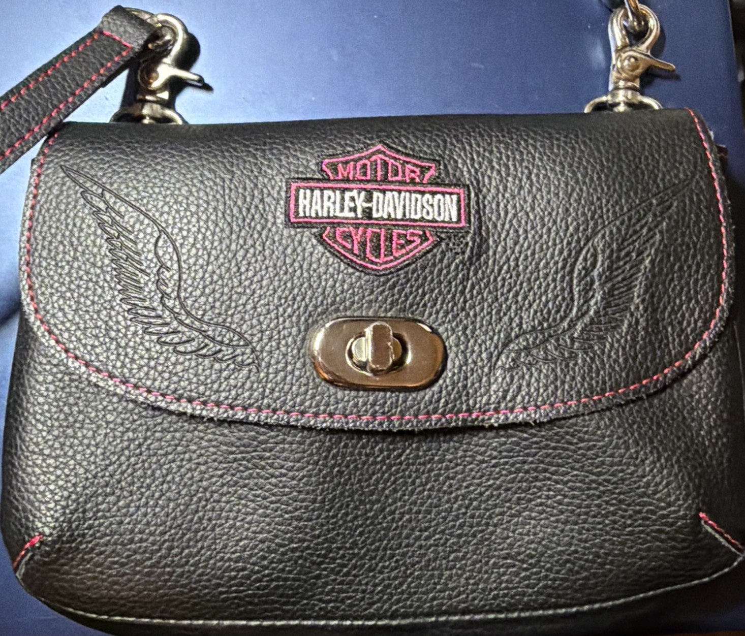 Harley Davidson Black with Pink Trim Crossbody Purse