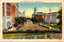 PENNSYLVANIA AVENUE street scene WASHINGTON D.C. linen Postcard