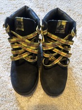 Timberland Premium 6" Waterproof Boots Black Yellow Plaid Nubuck Boys Size 2