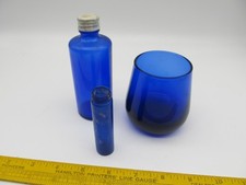 Lot 3 Vintage Cobalt Blue Glass Bottles  goblet               GJA