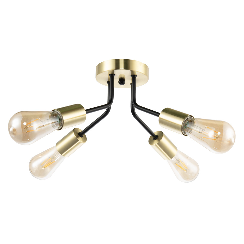 Vintage Industrial Ceiling Light Fitting in Satin Gold and Matte Black by Hap...