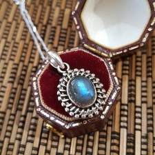 925 Sterling Silver Necklace, Genuine Labradorite Jewellery Pendant, Multicolour