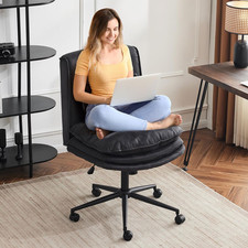 Criss Cross Chair with Wheels, Armless Wide Seat Cross Legged Comfy Office