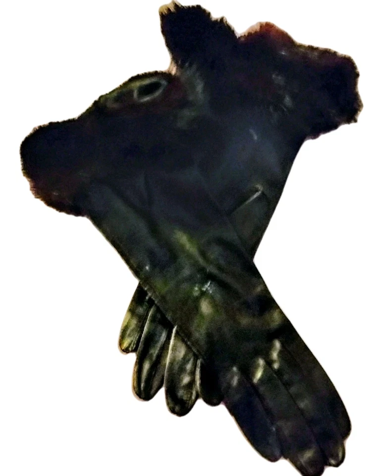18 inch black kid leather gloves topped with 4in black Mink cuff I Mint .7.5 - Image 3 of 4