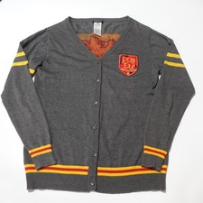 Harry Potter Gryffindor Gray Cardigan Sweater Womens Size L Button Front Fantasy