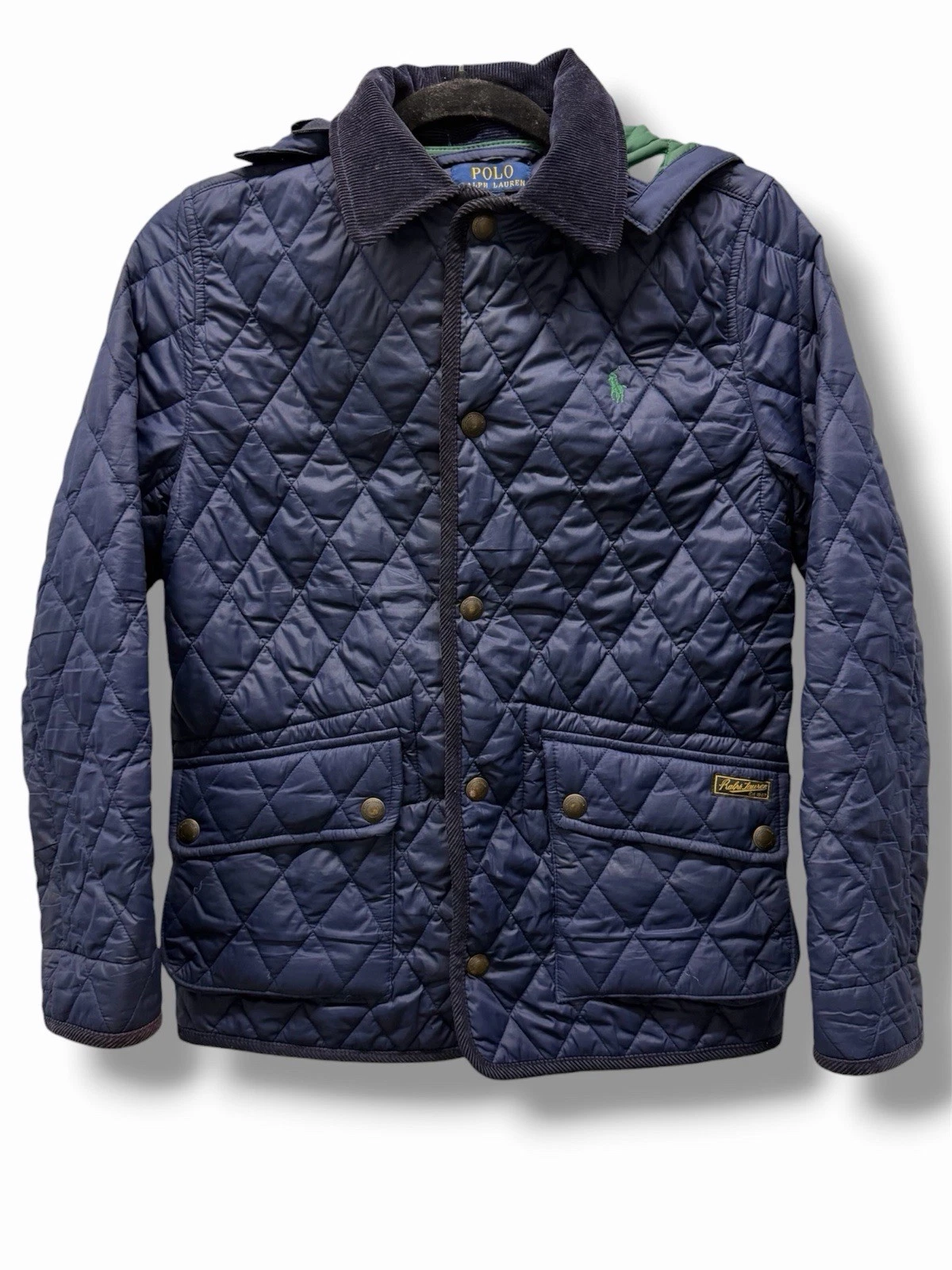 Polo Ralph Lauren Boys M 10-12 Quilted Barn Jacket Hooded Heritage Navy Coat