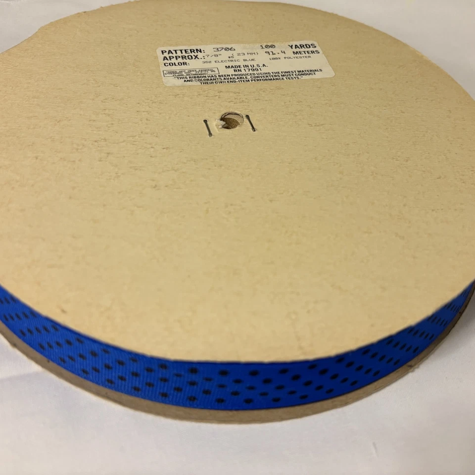 Berwick Grosgrain Ribbon 7/8" Electric Blue w/ Navy Polka Dots 100 yds Spool - Image 2 of 3