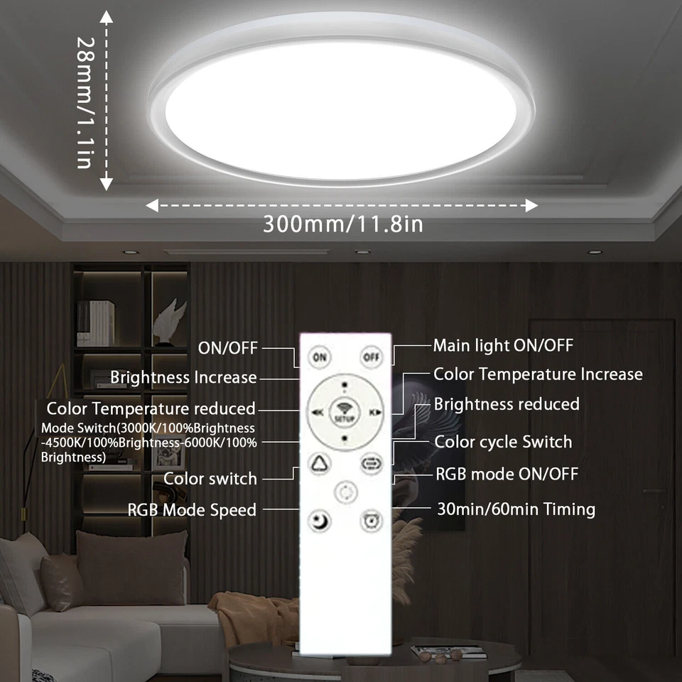 30W LED Deckenleuchte Deckenlampe Dimmbar mit Fernbedienung Wohnzimmer Lampe RGB - Bild 2 von 4