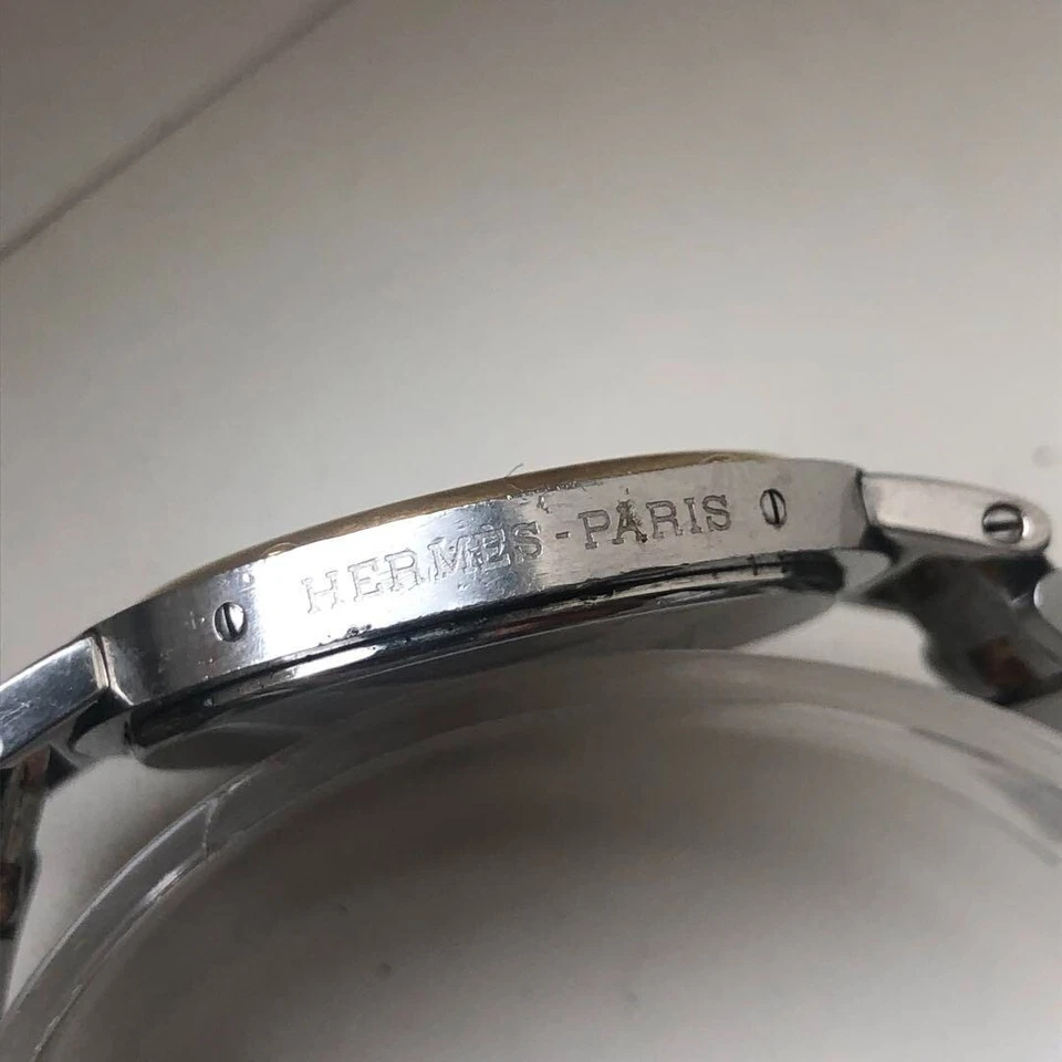 Reloj HERMES Clipper Acero Inoxidable Chapado en Oro Cuarzo Vintage Blanco Auténtico #9223 Foto 4 de 4