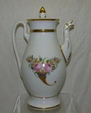 Old Vieux Paris Coffee Chocolate Pot Painted Floral Gold Figural Spout Antique 
