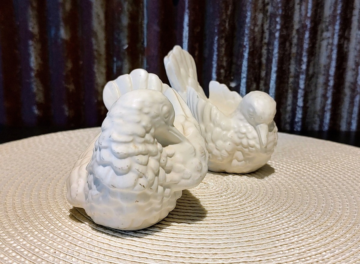 Pair of White Ceramic Doves Marked 