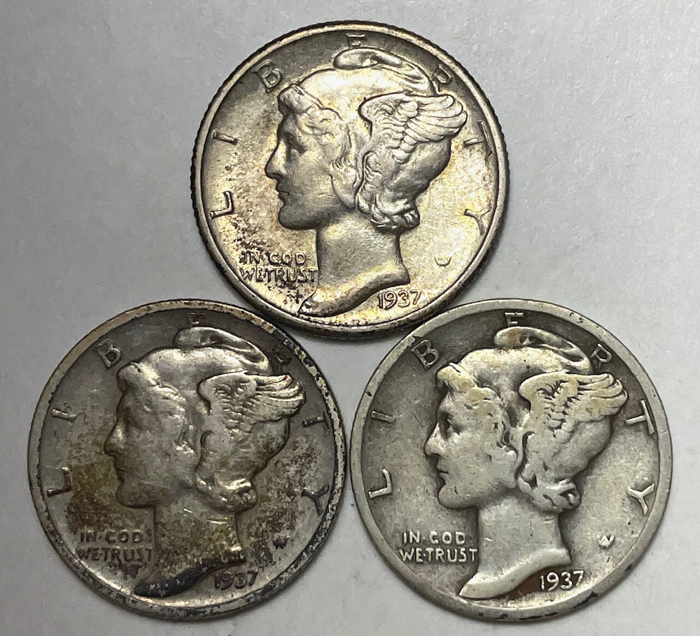 1937 1937-D 1937-S Mercury Dimes 90% Silver Rare US Coin Collection