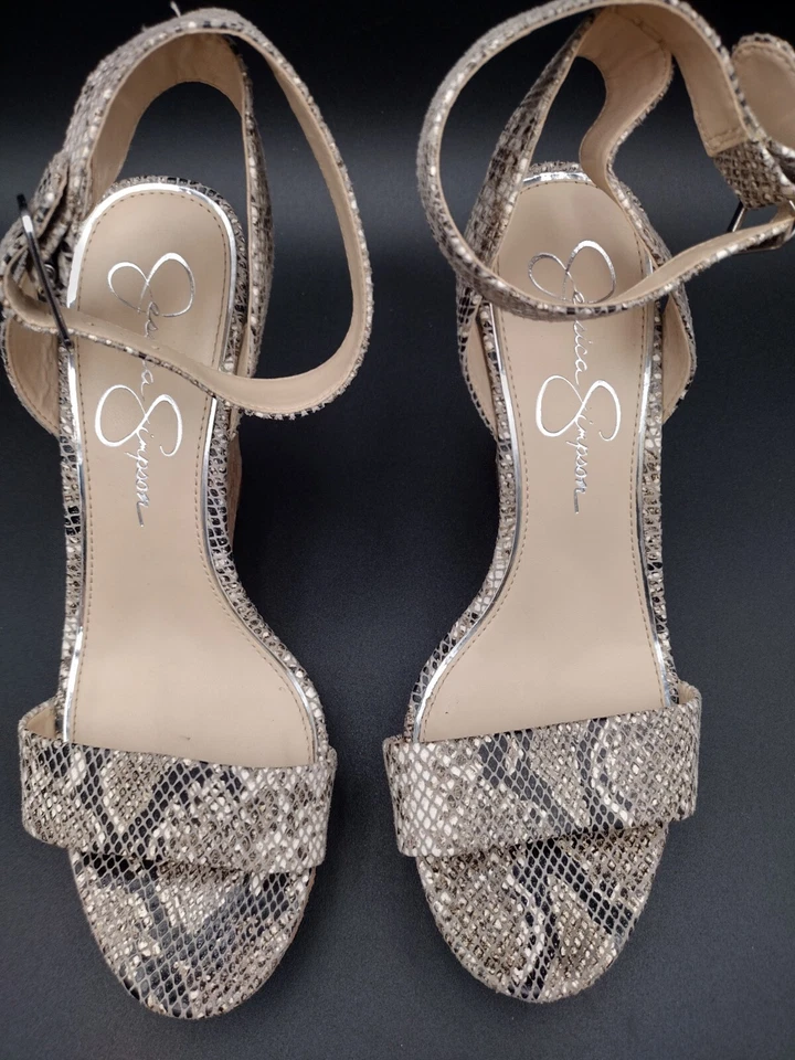 Jessica Simpson Jateen 8.5M Wedge Sandals Faux Snakeskin 4” Heels Cork Platform Foto 3 de 4