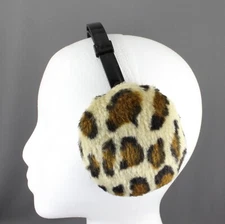 Cheetah faux fur furry ear muffs warmers fold up classic old school Beige Brown