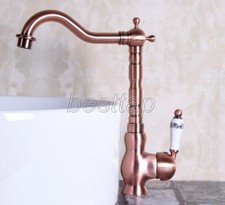 Antique Red Copper Brass Kitchen Bar Vessel Sink Swivel Faucet Mixer Tap snf136