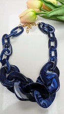 Chunky Multicoloured Acrylic Large Link Statement Necklace - Blue