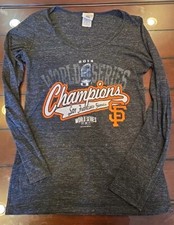 SF Giants T-Shirt Womens Small 2014 World Series Raglan Gray Orange MLB Baseball