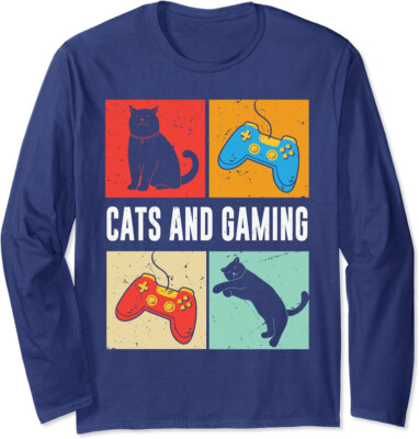 Cats And Gaming For The Cat Lover Gamer Design Long Sleeve Tshirt
