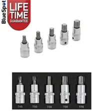 Bluespot 5pc Torx Bit Socket Set 1/2" Drive Star Bit T45 T50 T55 T60 T70