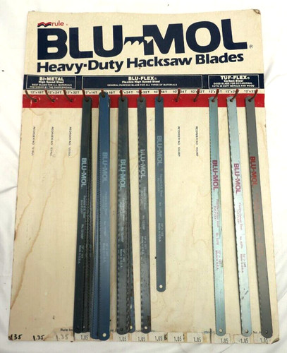 Vintage BLU-MOL Heavy-Duty Hacksaw Blades Blu-Flex Tuf-Flex Store Display
