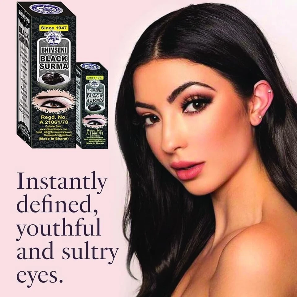 Brass Surma Arabian Natural BLACK Surma Kohl Kajal Eyeliner 2 Bottle 2 Kohl - Image 3 of 4