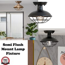 Rustic Farmhouse Metal Cage Ceiling Light Semi Flush Mount Pendant Lamp Fixture
