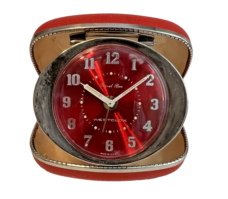 Vintage Red WESTCLOX Travel Ben Portable Travel Alarm Clock WORKING