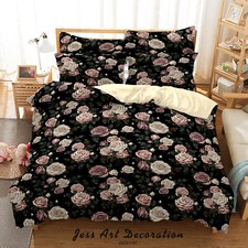 3D Floral Rose Leaf Black Quilt Cover Set Duvet Cover Bedding Pillowcases 1192