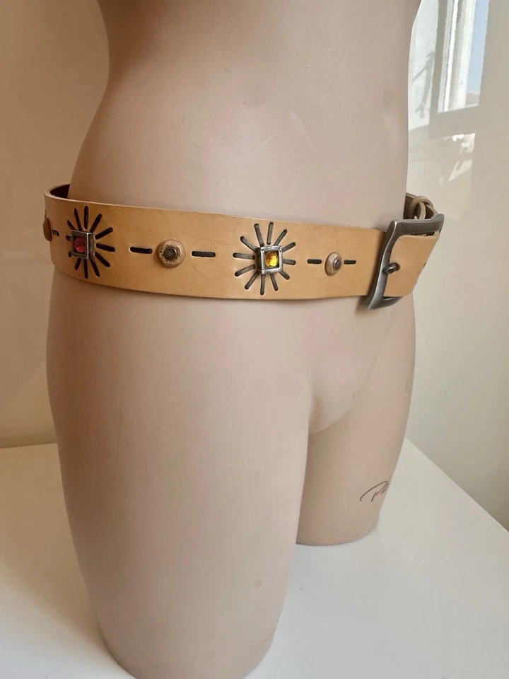 Orciani Vintage Belt Light Brown Leather COWBOY Western SILVER Buckle Studs 95 L - Image 3 of 4