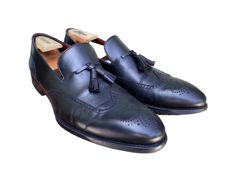 Magnanni Bergdorf Goodman Black Leather Wingtip Tassel Loafer Dress  45 = US 12