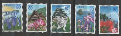 Japan Z766-Z770 Prefecture Scenes & Flowers (5 USED Stamps, 2007