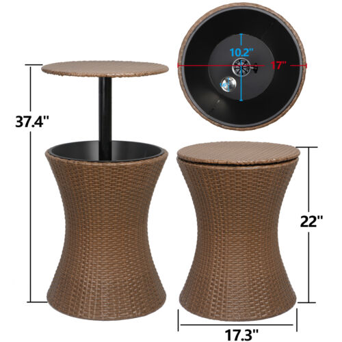 Adjustable Rattan Table Outdoor Patio, Wicker Patio Cooler Table