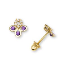 14K Yellow  White Gold CZ Flower Pretty Earrings for Girls